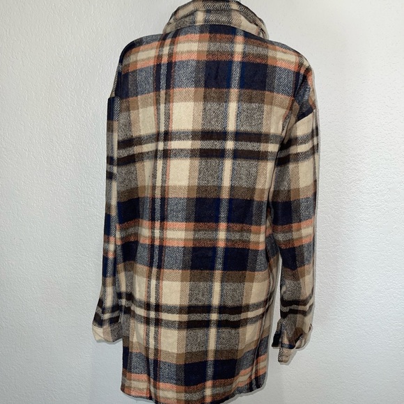 Women Autumn Winter Vintage Long Sleeve Loose Plaid Imitated Woolen Coat Shacket - Picture 5 of 8